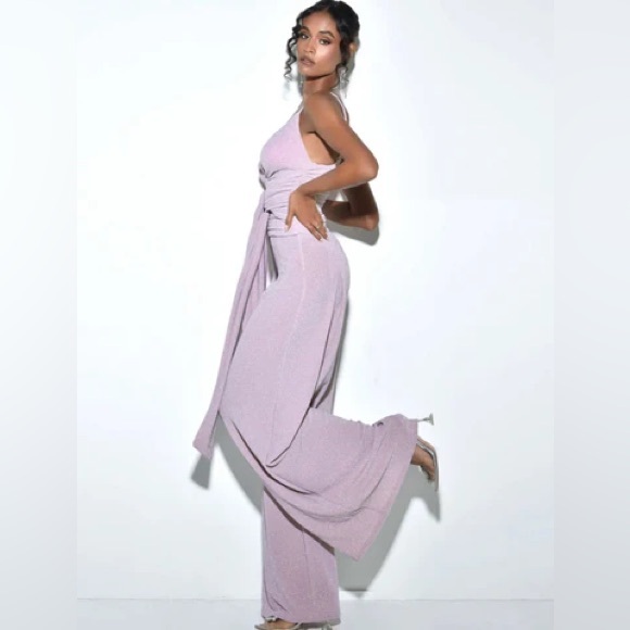 Miss Circle purple metallic shimmery jumpsuit size small - Picture 2 of 7